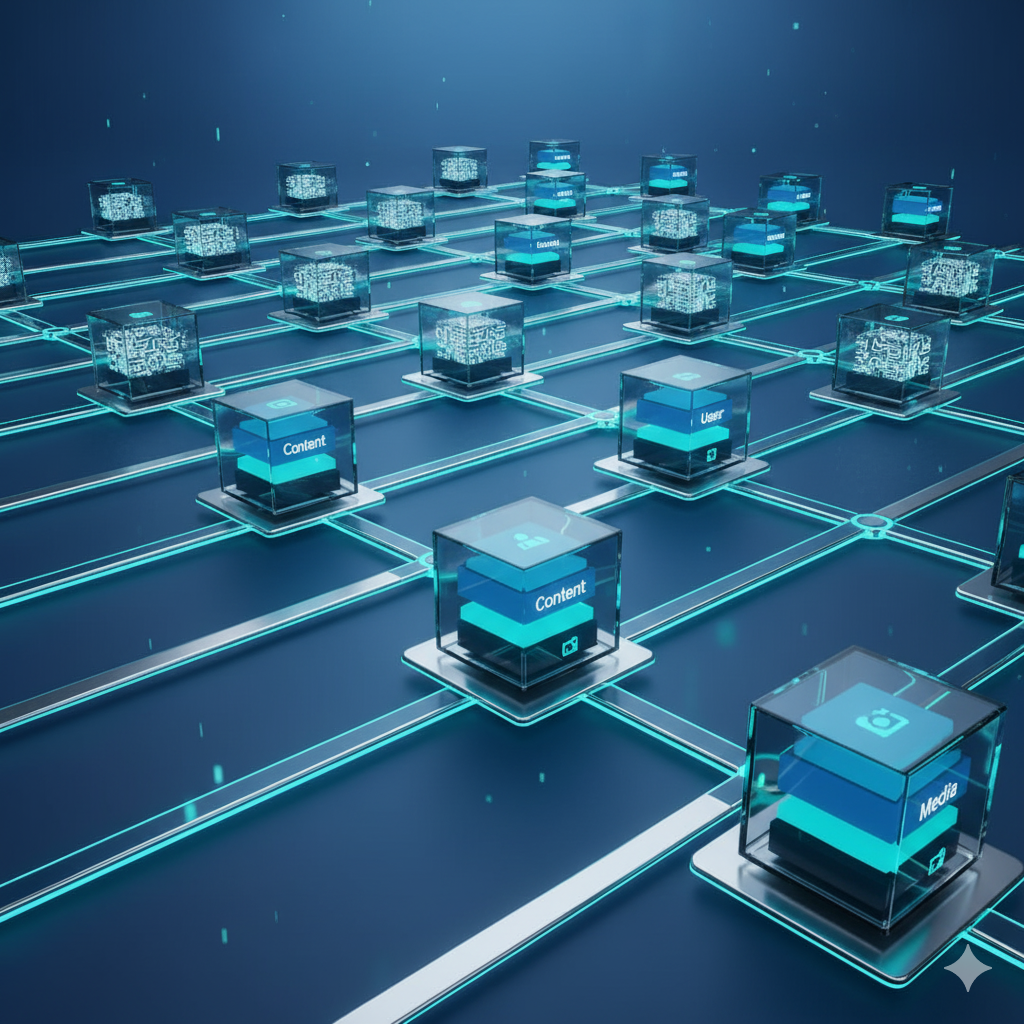 Blockchain network visualization with interconnected nodes.